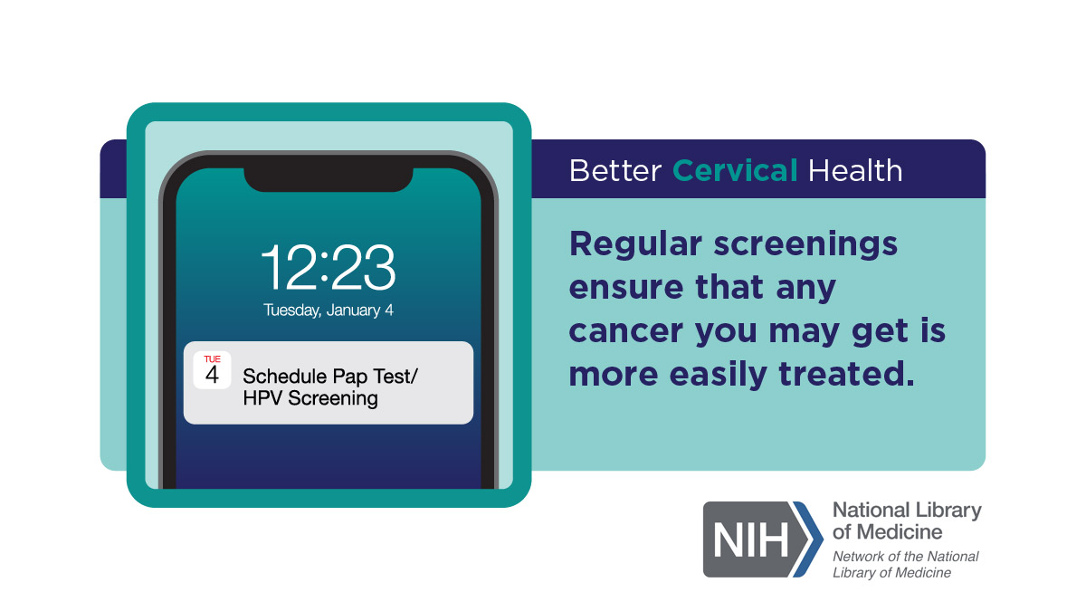 Depiction of a phone home screen with an alert set as “Schedule Pap Test/HPV screening”